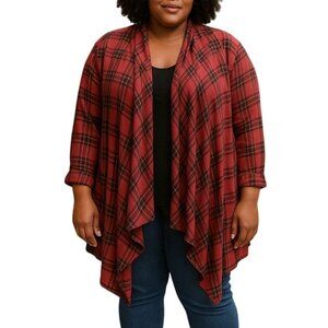 New York Laundry Plus Size 3X Plaid Open Front Cardigan Roll Tab Sleeves